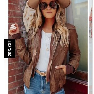 Hooded Sweatshirt Vegan Leather Camel Jacket Medium NWT